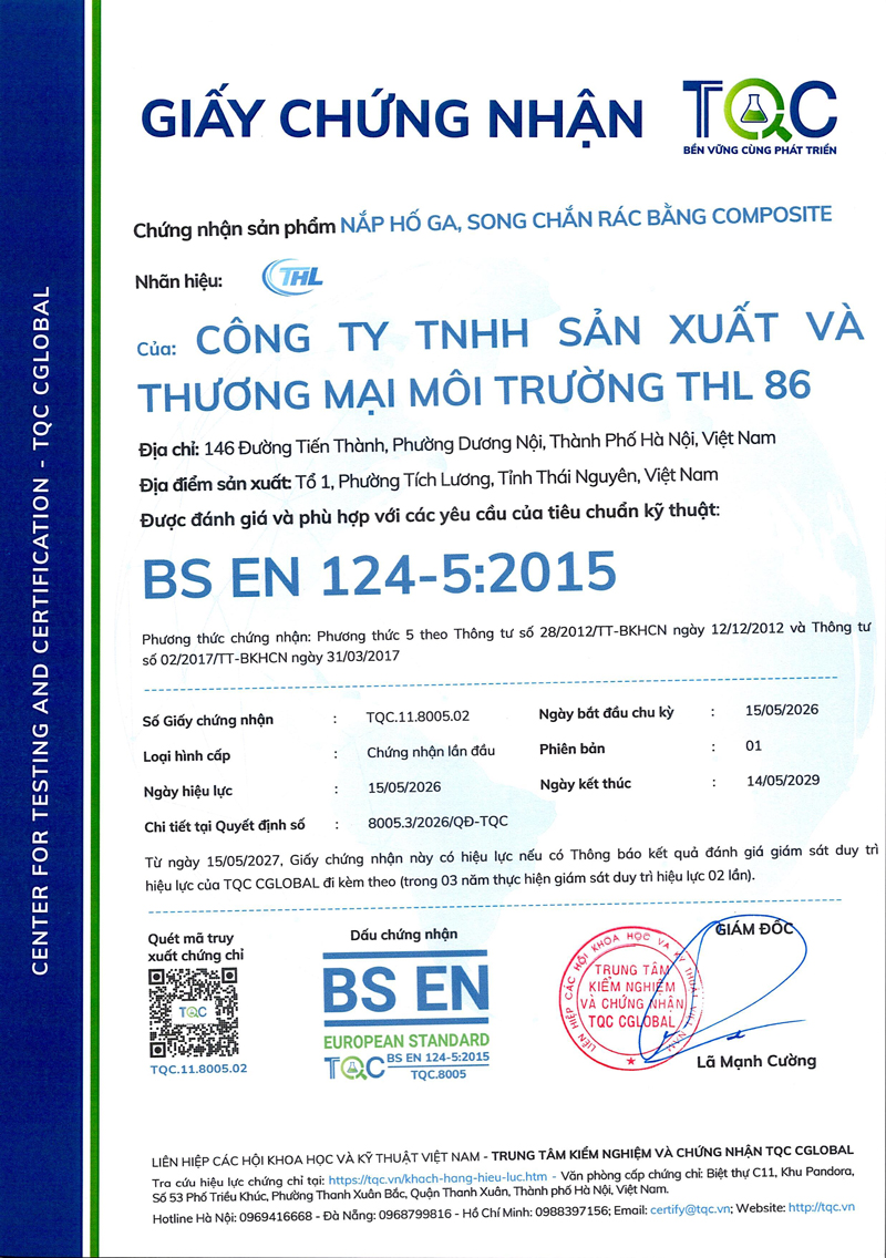 Chứng chỉ BS EN124-5:2015