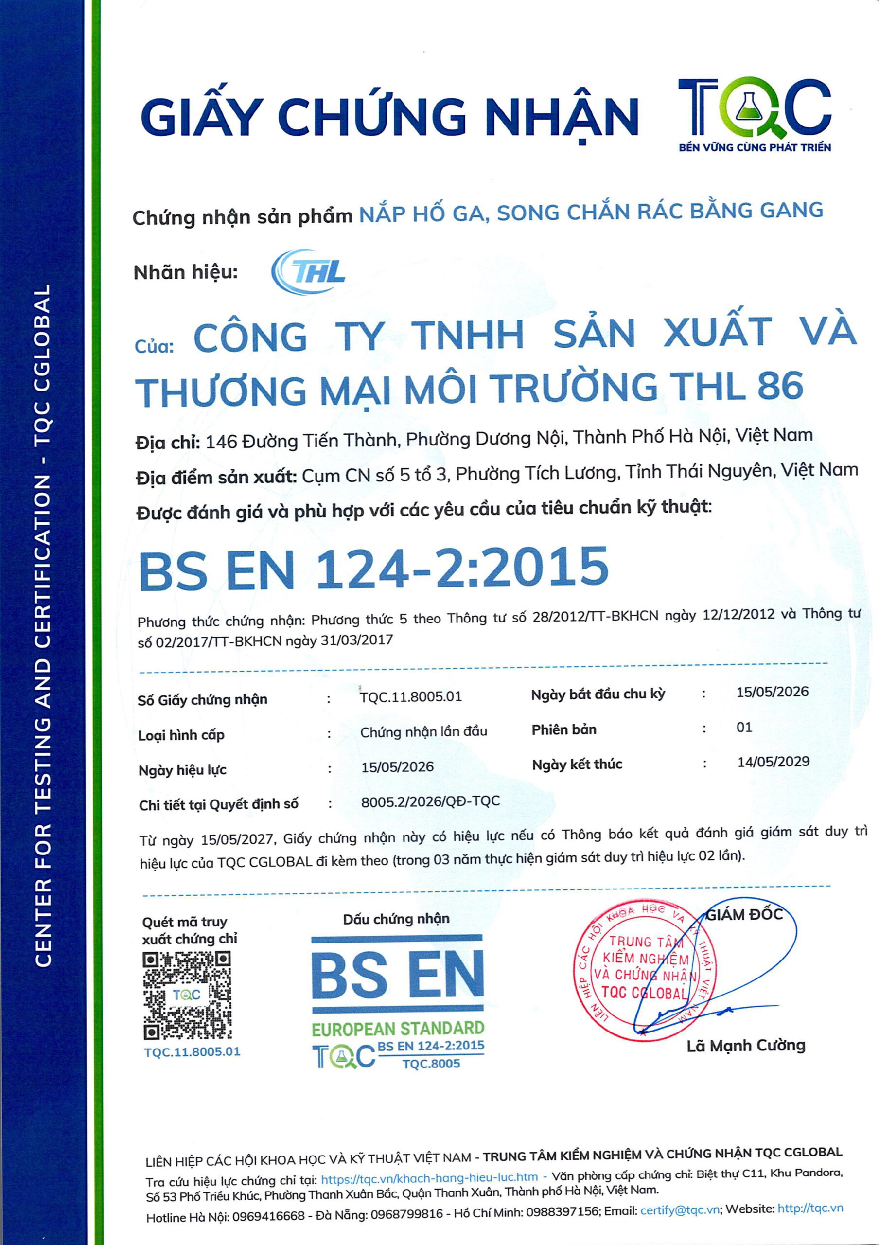 Chứng chỉ BS EN124-2:2015