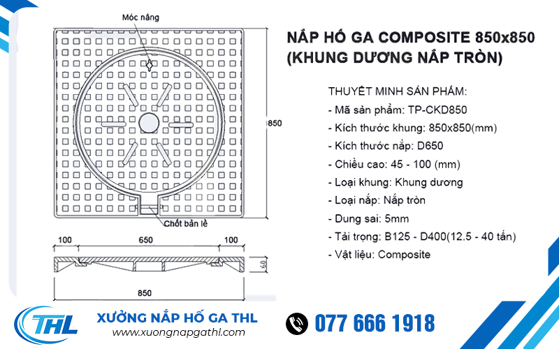 Thông số kỹ thuật nắp hố ga composite